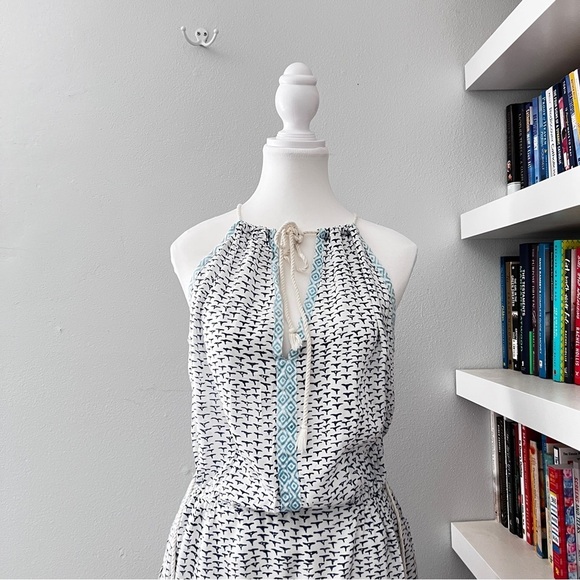 Roberta Roller Rabbit White Blue Block Print Halter Neck Cotton Dress Large - Picture 2 of 12